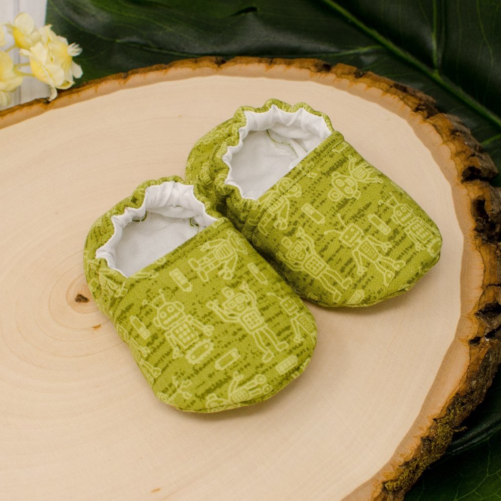 Green Robots Soft Sole Baby Shoes